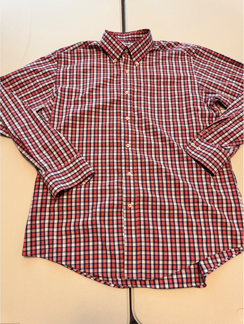 Southern Tide Classic Fit Men's Red, White, and Navy Plaid Button-Down Shirt, Sz